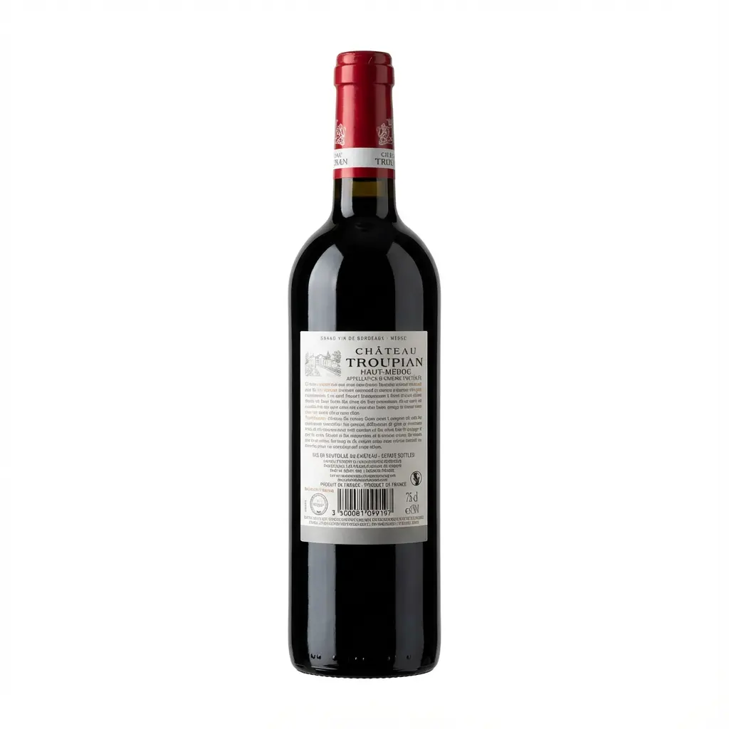 etiquette arriere vin rouge haut medoc chateau troupian